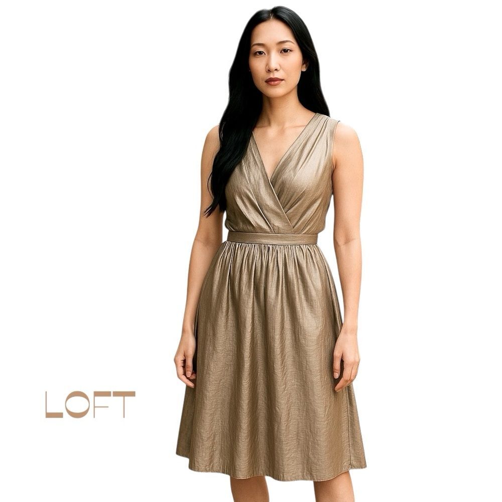 LOFT Metallic Gold Sleeveless FairyCore Goddess Dress NWOT Size 2